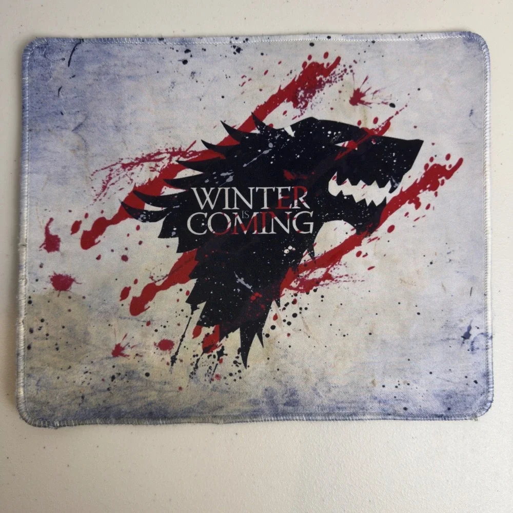 Game of Thrones Mouse Pad House Stark Winter is Coming Wolf Blood Splatter 9.5x8